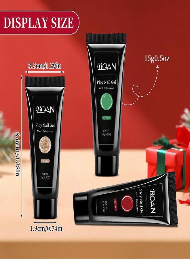 BQAN Poly Nail Gel Kit by BQAN - 6 Colors | Professional Nail Extension Gel | 15ml Each Low Odor Formula for DIY Nails | 28-Day Wear Christmas Red Black Gold Gitter - Image 2